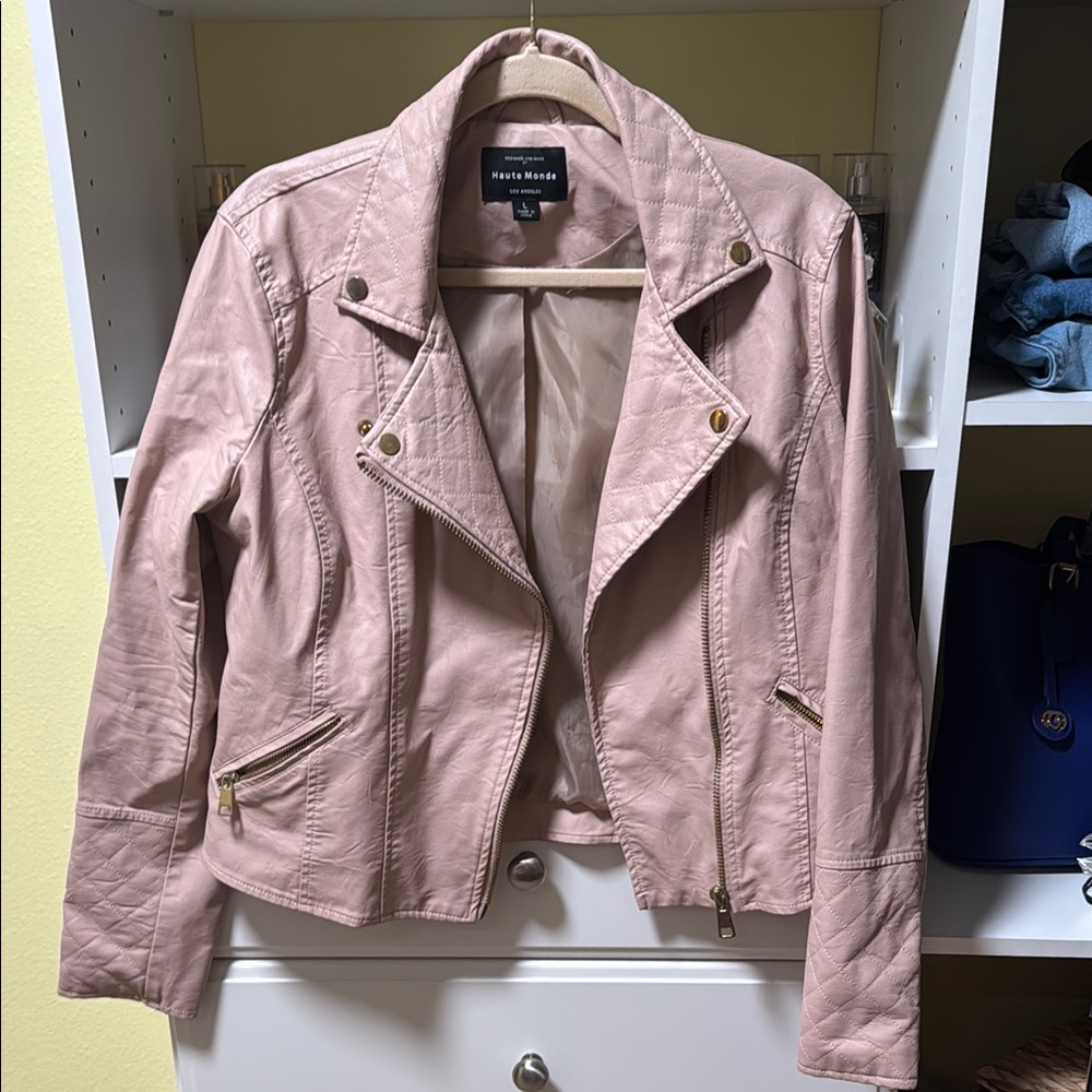Women's Pink Faux Leather Jacket